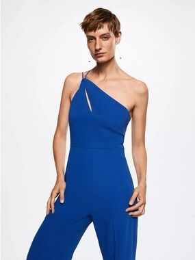 Mango One-Shoulder Royal Blue Jumpsuit NWOT